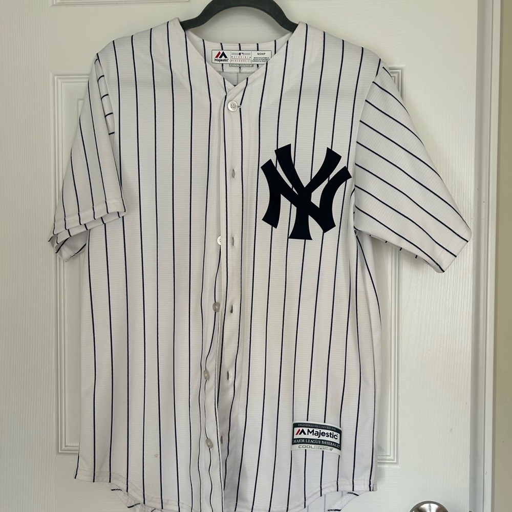 Majestic White and Navy Pinstripe Men's Jersey
